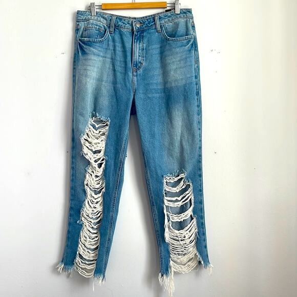 Fashion Nova Denim - NWT Fashion Nova You Go Girlfriend distressed destroyed raw hem hi rise jeans